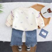 Girls Cream Top With Denim Pant