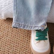 Boys Grey Denim Set with Printed SweaSweatshirt