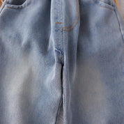 Boys Grey Denim Set with Printed SweaSweatshirt