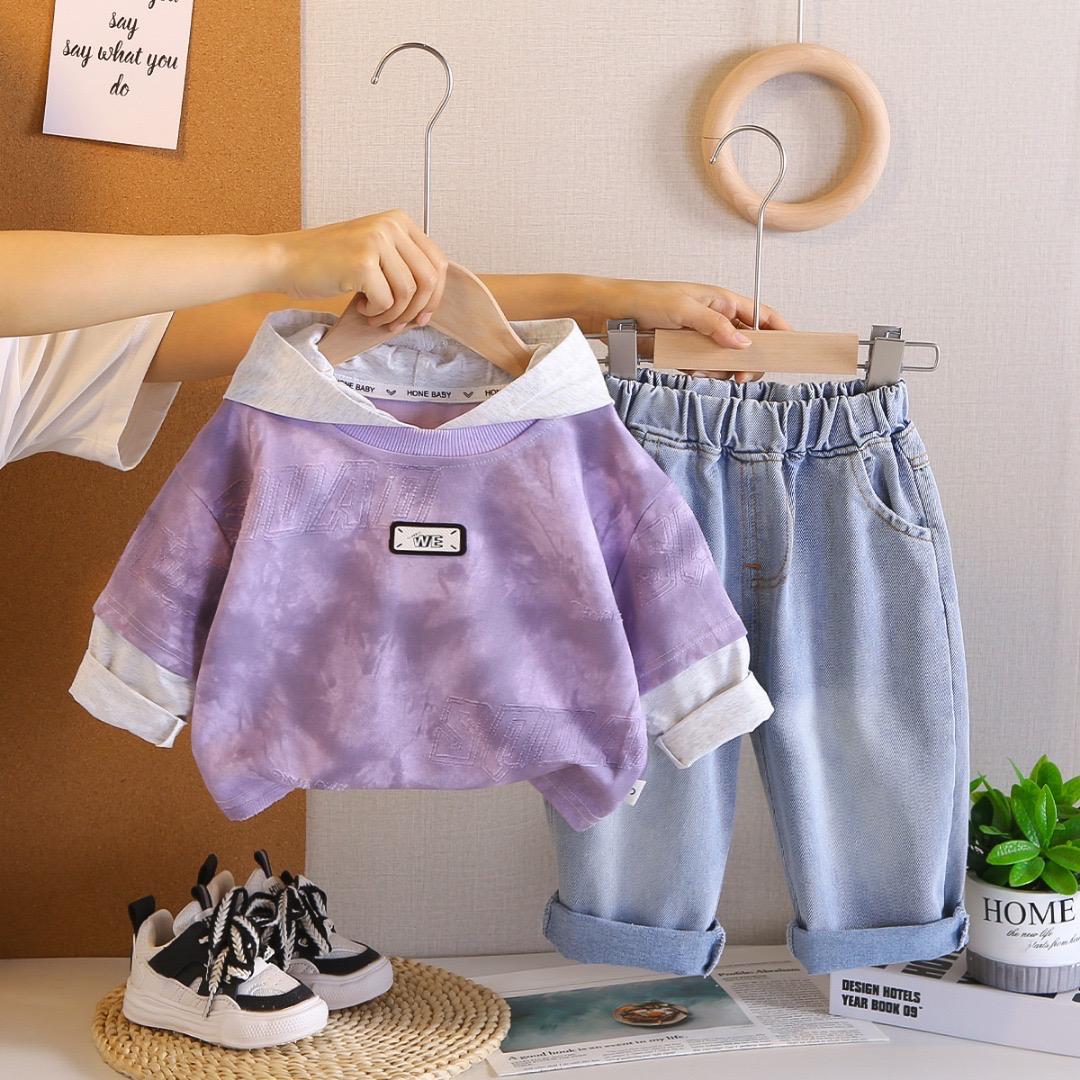 Boys Lavender Hoodie With Denim Pant