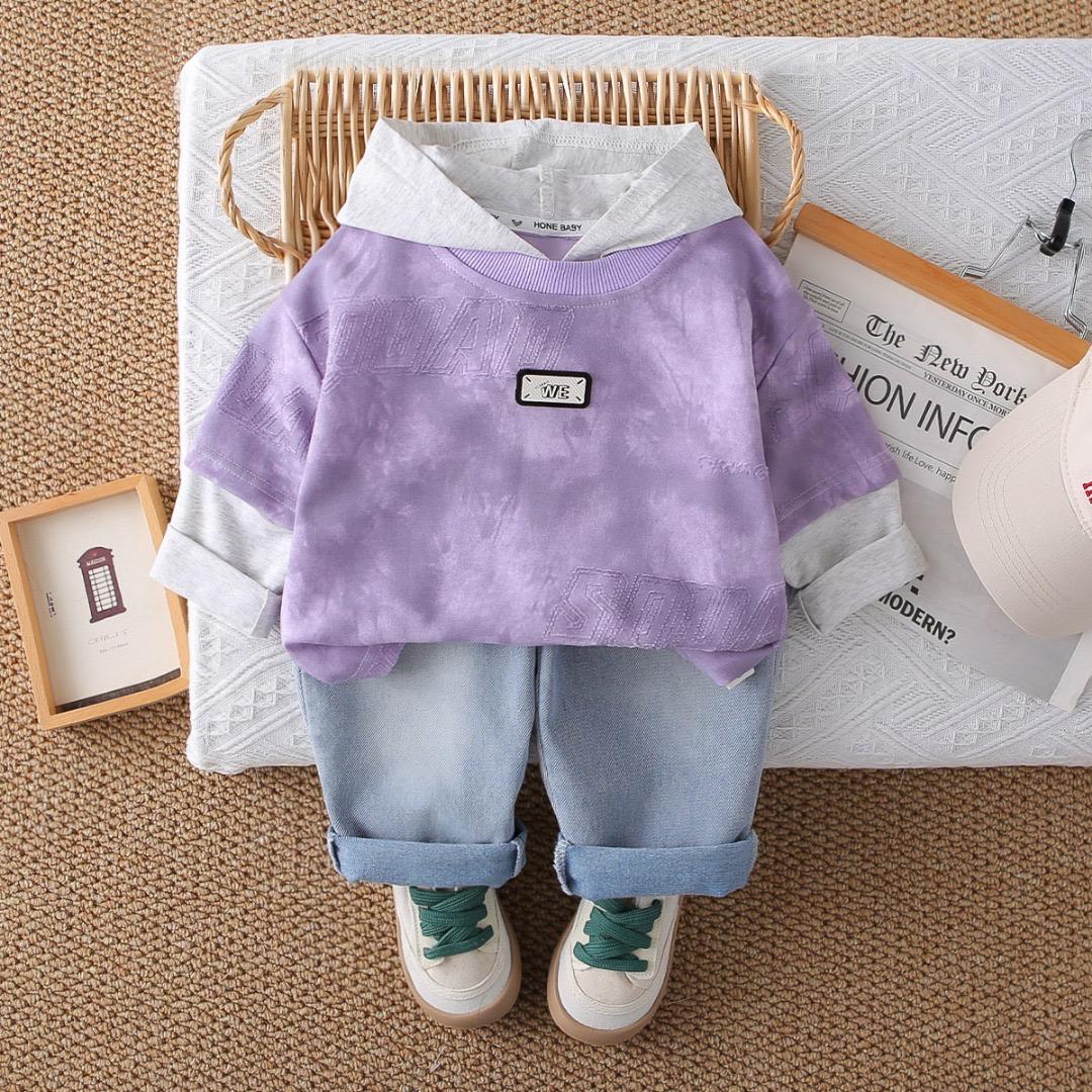 Boys Lavender Hoodie With Denim Pant