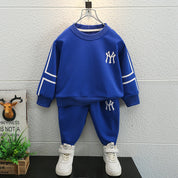 Boy's Blue Text Print Sweatshirt & Pants Set