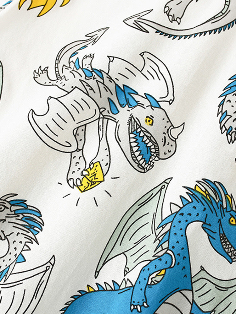 Boy's White Dragon Print Half-Sleeve T-Shirt
