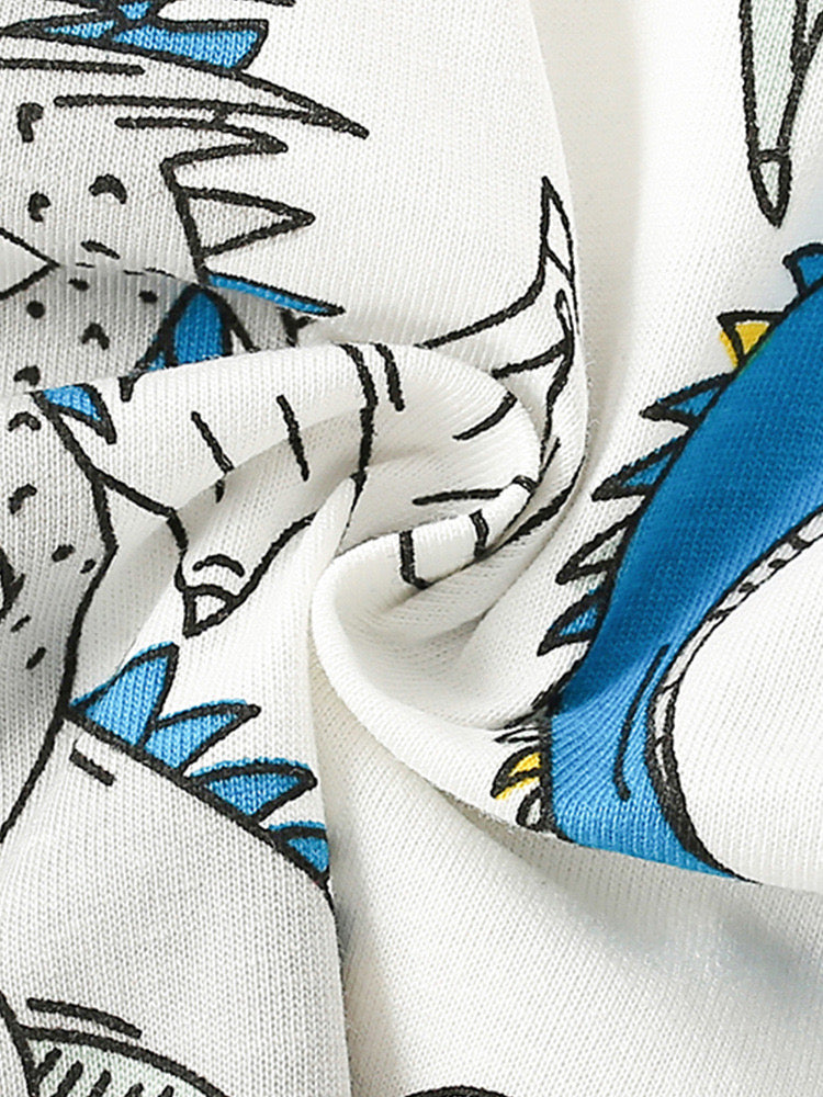 Boy's White Dragon Print Half-Sleeve T-Shirt