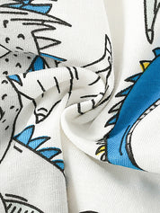 Boy's White Dragon Print Half-Sleeve T-Shirt