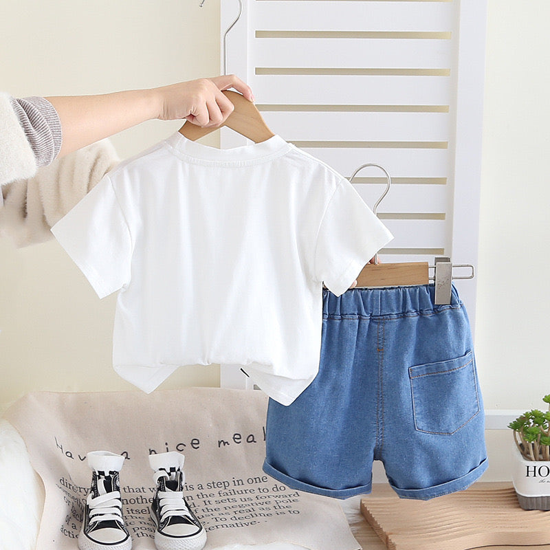 Boy's White Zeep Print T-Shirt & Shorts Set