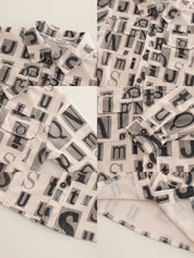 Boys Cotton Knit All Over Text Printed Shirt, T-shirt With Jeans - Cream