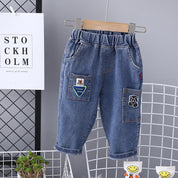 Boy's Blue Teddy Print Cotton Pants