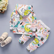 Boy's Multicolor Dino Print Hoodie & Pants Set
