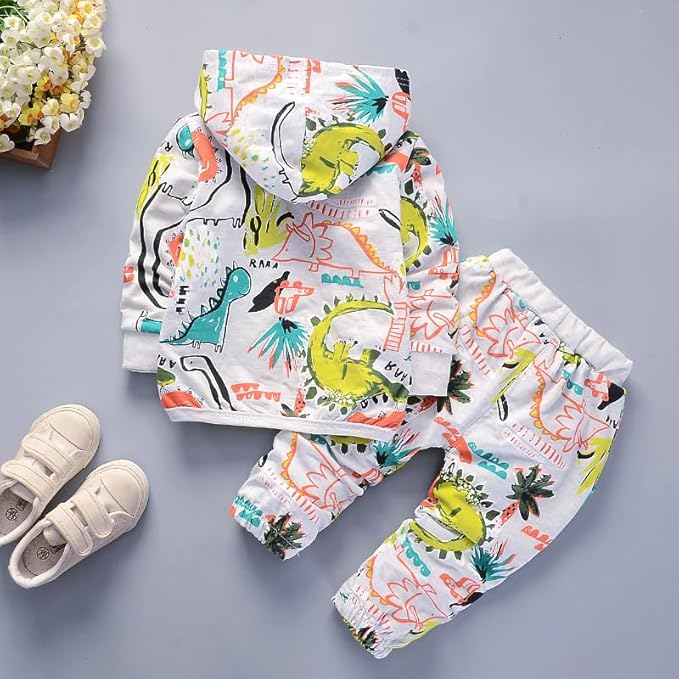 Boy's Multicolor Dino Print Hoodie & Pants Set