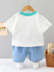 Boy's White Hello Print T-Shirt & Shorts Set