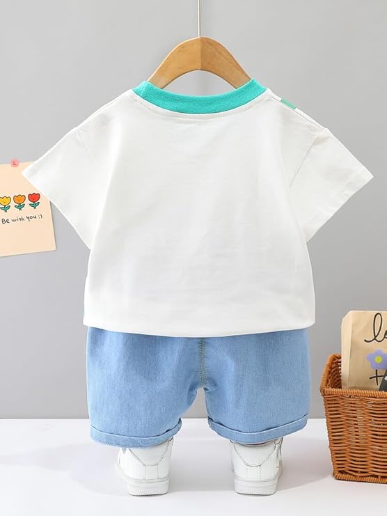 Boy's White Hello Print T-Shirt & Shorts Set