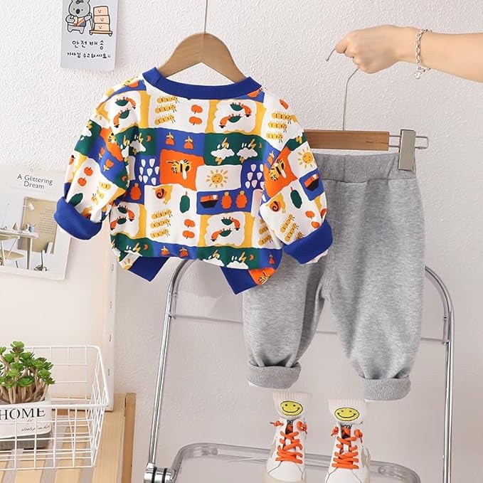Boy's Multicolor Print Sweatshirt & Pants Set