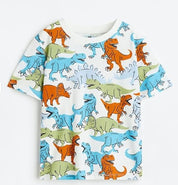 Boy's White Dino Print T-Shirt