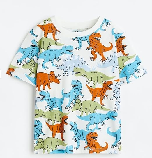 Boy's White Dino Print T-Shirt