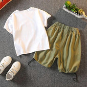 Boy's White Dino Print T-Shirt & Denim Shorts Set