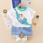 Boy's White Hello Print T-Shirt & Shorts Set