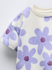 Girls Floral Printed Round Neck Oversized T-shirt