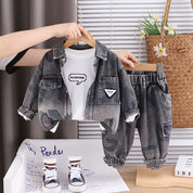 Boys Charcoal Denim Set with SweaSweatshirt