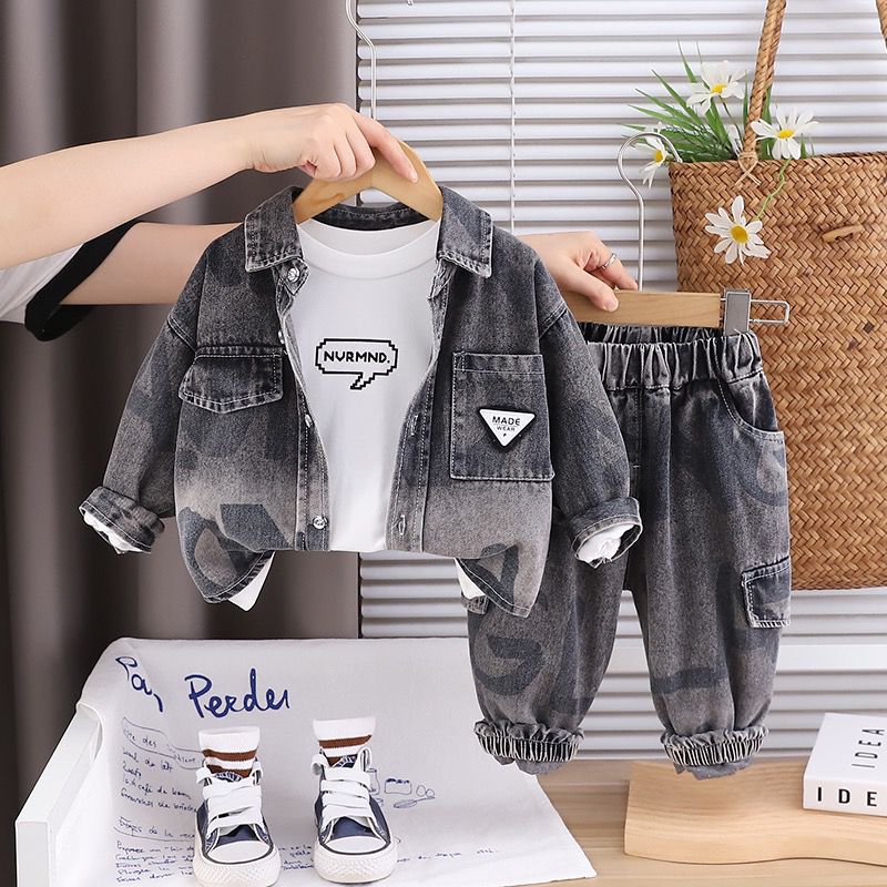 Boys Charcoal Denim Set with SweaSweatshirt