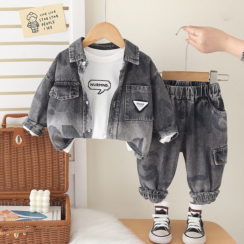 Boys Charcoal Denim Set with SweaSweatshirt