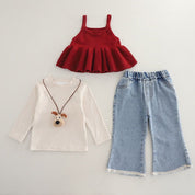 Girls Red Dog Top with Denim Pant