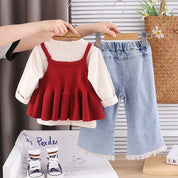Girls Red Dog Top with Denim Pant
