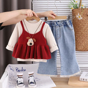 Girls Red Dog Top with Denim Pant