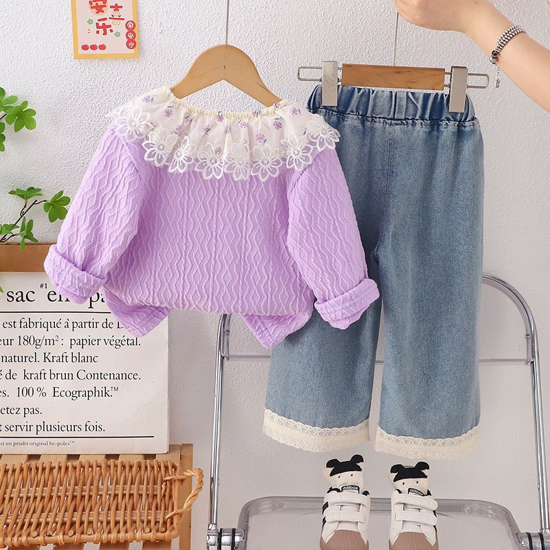 Girls Lavender Kitty Jacket with Denim Pant