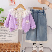 Girls Lavender Kitty Jacket with Denim Pant