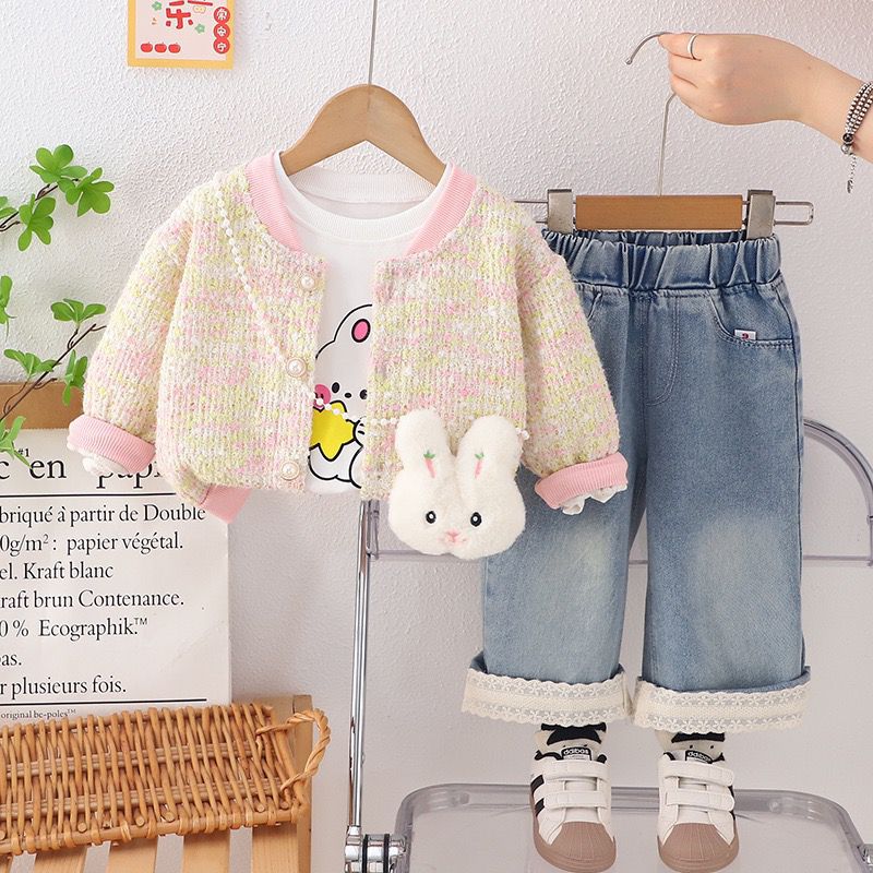 Pink Rabbit Jacket With Denim Pant