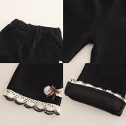 Girls Black jacket With White Flower and Pant