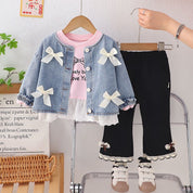 Girls Denim Jacket With Pink SweaSweatshirt And Pant