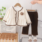 Girls White jacket With White Flower and Pant