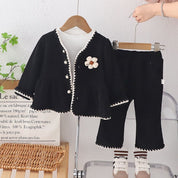 Girls Black jacket With White Flower and Pant