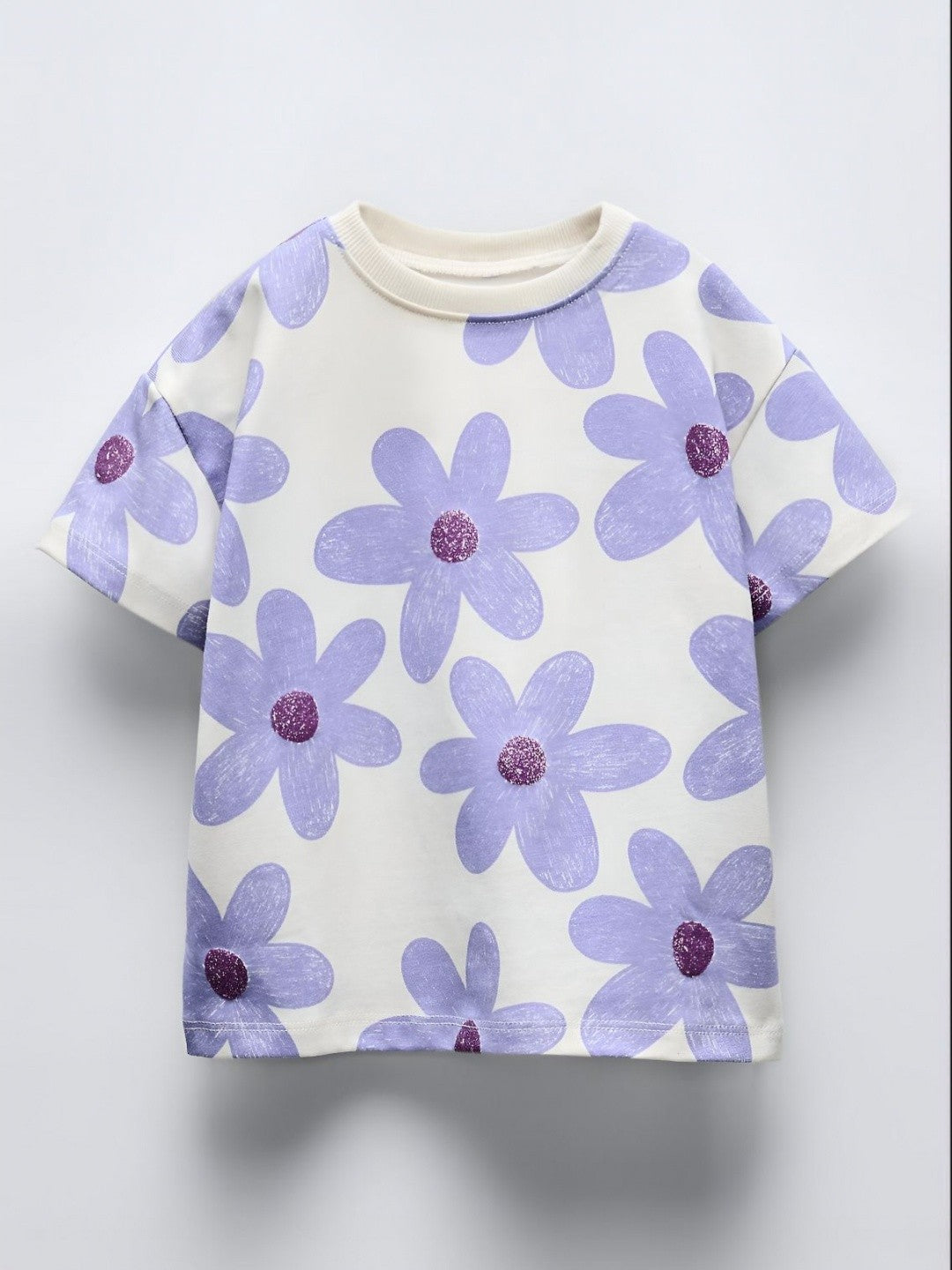Girls Floral Printed Round Neck Oversized T-shirt