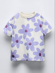 Girls Floral Printed Round Neck Oversized T-shirt