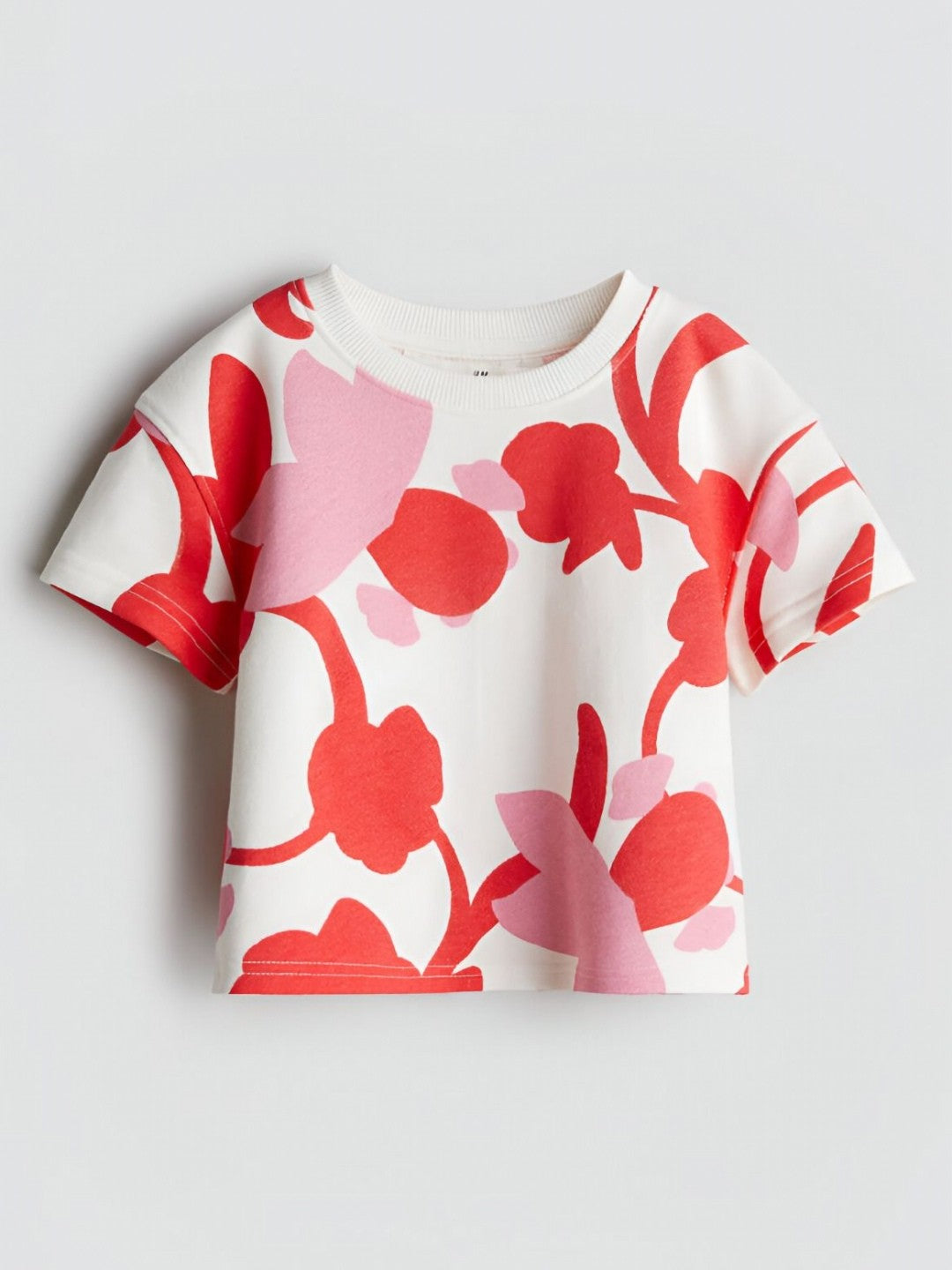 Girls Floral Printed Cotton Round Neck T-shirt