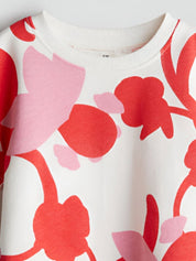 Girls Floral Printed Cotton Round Neck T-shirt