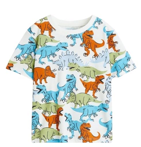 Boy's White Dino Print T-Shirt