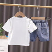 Boy's Dino Print T-Shirt & Denim Shorts Set