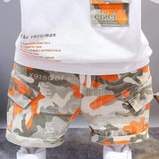 Boys Cotton Half Sleeves Tee & Shorts Set Pack Of 2  - Red Teddy & Orange Letter print