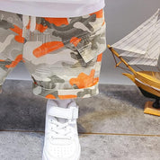 Boy's White Orange Pocket T-Shirt & Shorts Set