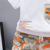 Boy's White Orange Pocket T-Shirt & Shorts Set