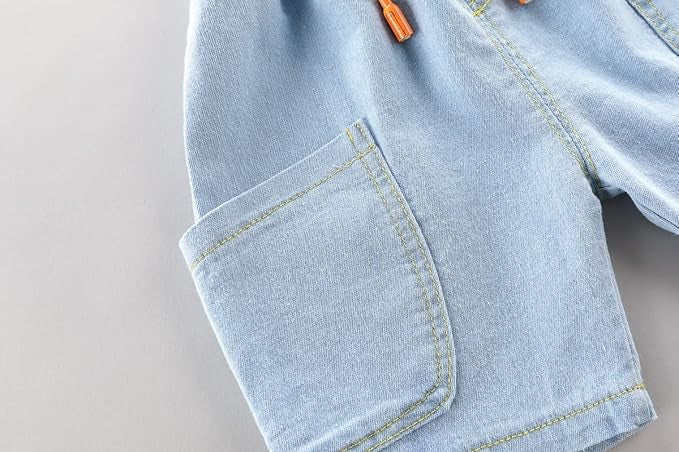 Boy's Red Teddy Print T-Shirt & Denim Shorts Set