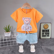 Boy's Multicolor Teddy Print T-Shirt & Shorts Set