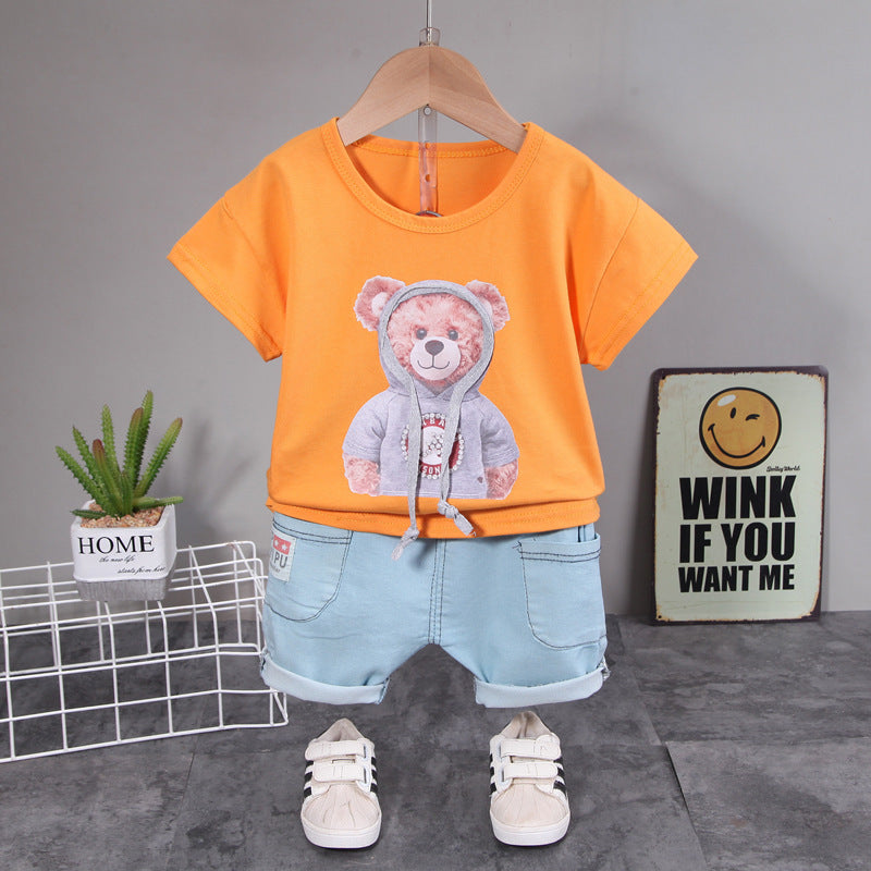Boy's Multicolor Teddy Print T-Shirt & Shorts Set