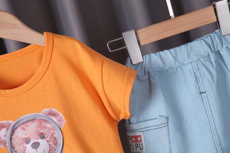 Boy's Multicolor Teddy Print T-Shirt & Shorts Set