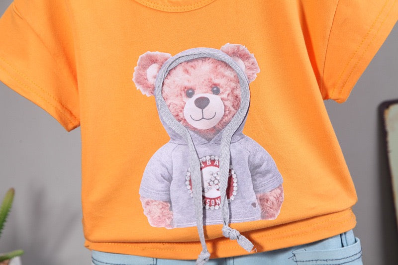 Boy's Multicolor Teddy Print T-Shirt & Shorts Set