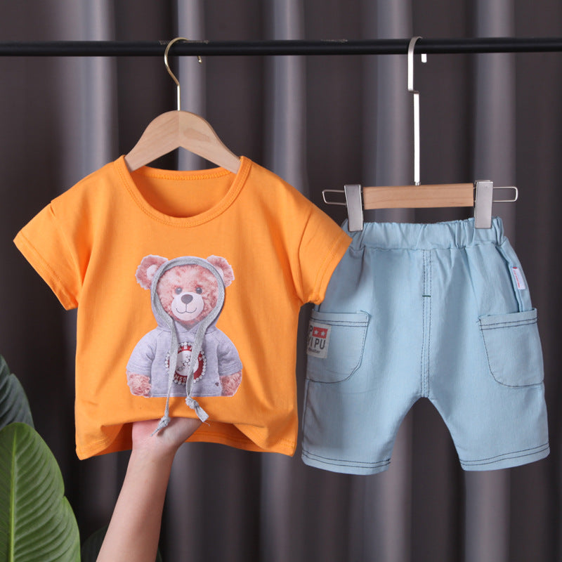 Boy's Multicolor Teddy Print T-Shirt & Shorts Set
